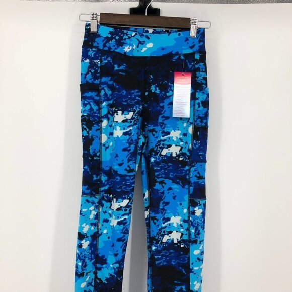 POP Fit Blue camo  Print Workout Leggings pockets - Picture 3 of 10